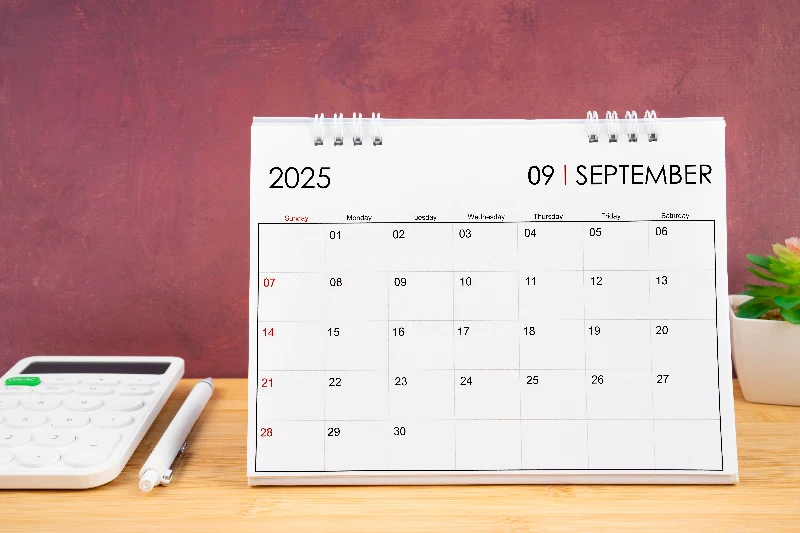 September 2025 white calendar